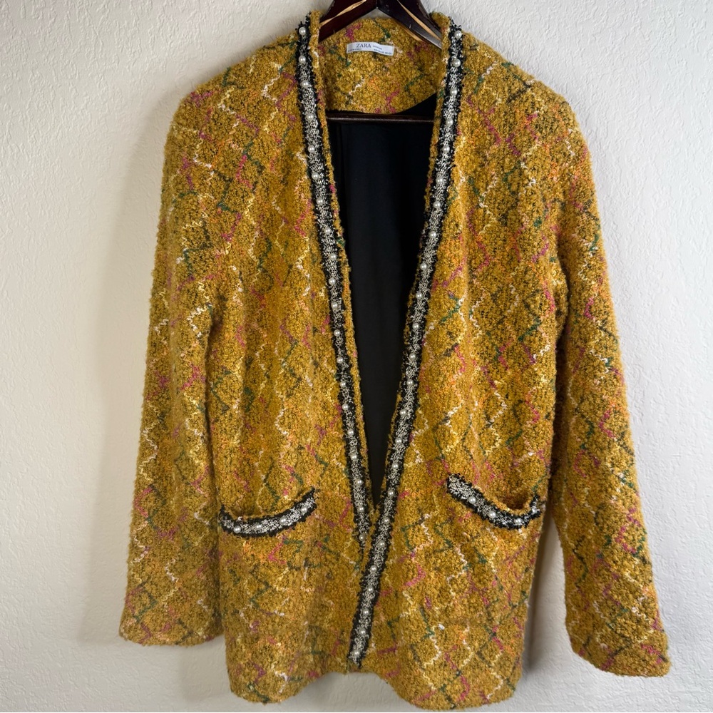 ZARA Woman Saffron/Multi Bouclé Cardigan Jacket Size M